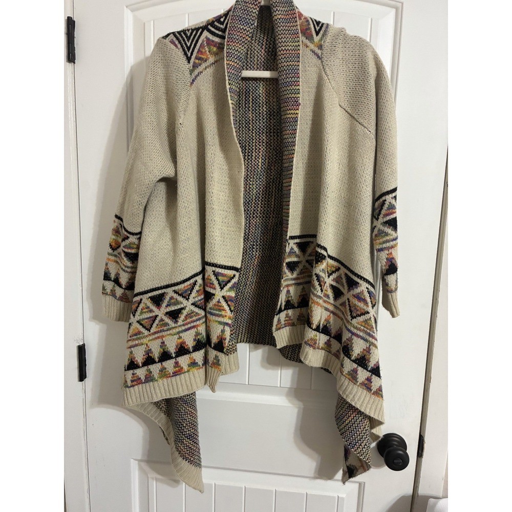 Debut Women M/L Aztec Open Sweater Wool Blend